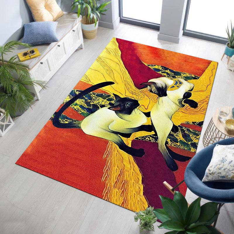 Stylish Abstract Non Woven Thin Type Printed Rug with Dynamic Geometric Design Ideal for Enhancing Your Living Room or Bedroom Decor