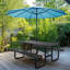 Table de pique-nique rectangulaire en métal avec trou pour parasol-256898486-256607047
