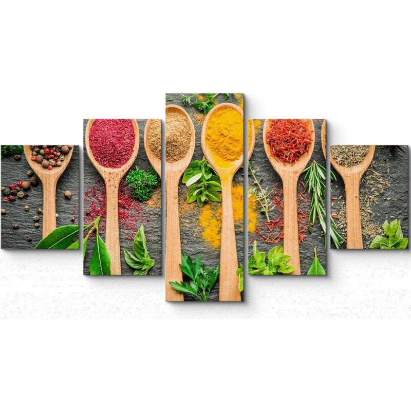 «Herb and Spice On Spoon Kitchen & Cook Decor Modern Images Large Canvas», reproduction d'art sur toile