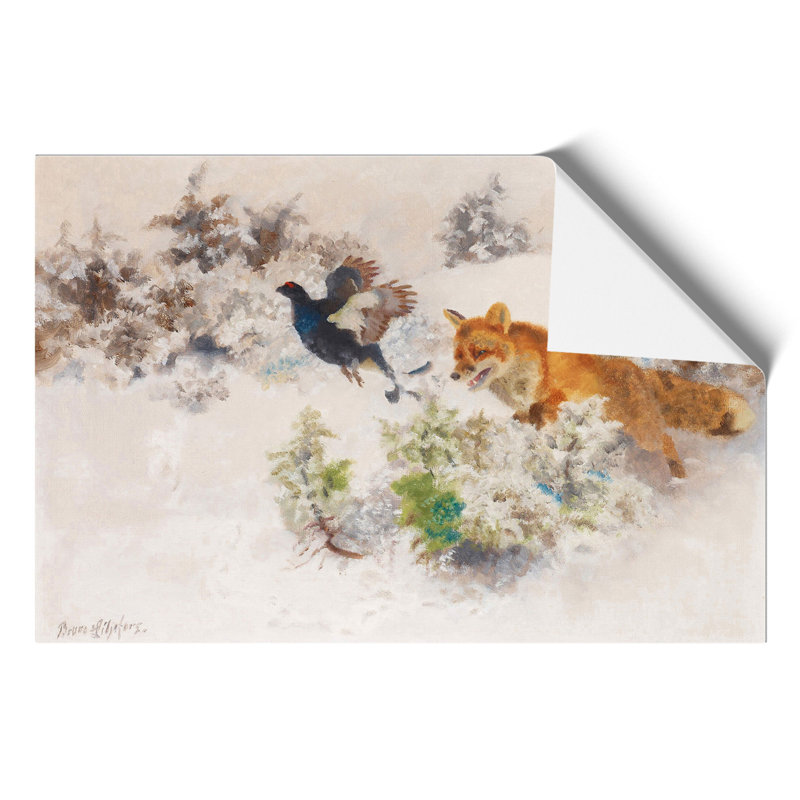 Fox Chasing Bird by Bruno Liljefors - Frameless Print, 42cm H x 59cm W x 0.1cm D