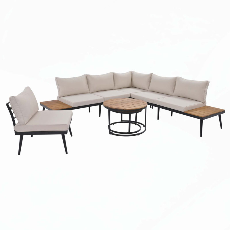 Outdoor Sectional Sofa Set with Versatile Tables and Comfortable Cushions for Various Spaces, Beige