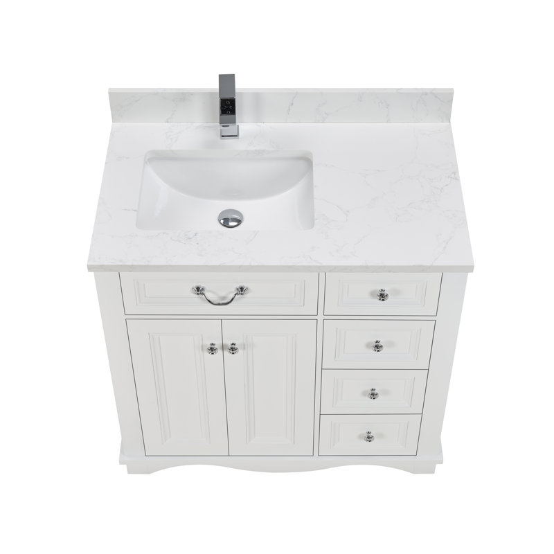 36" Solid Wood Sink Vanity  With 1' Artificial Stone Top, White