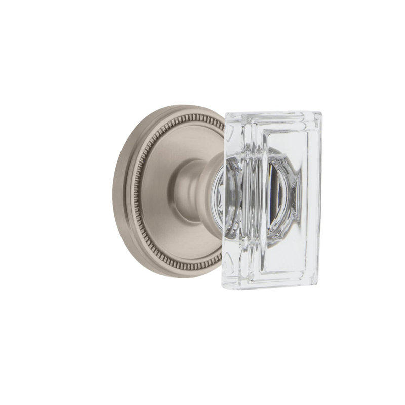 Grandeur Concealed Screw Mechanism Rectangular Knob with Circle Rosette, Satin Nickel