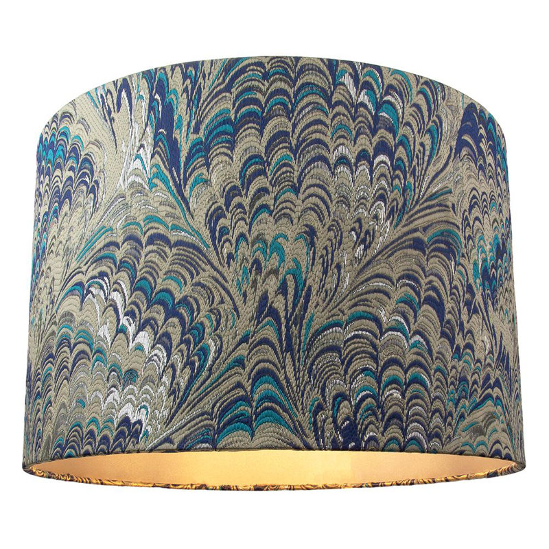 Contemporary and Vivid Peacock Print Table/Pendant Lamp Shade in Soft Cotton, Blue/Grey Peacock, 20cm H x 30cm W x 30cm D
