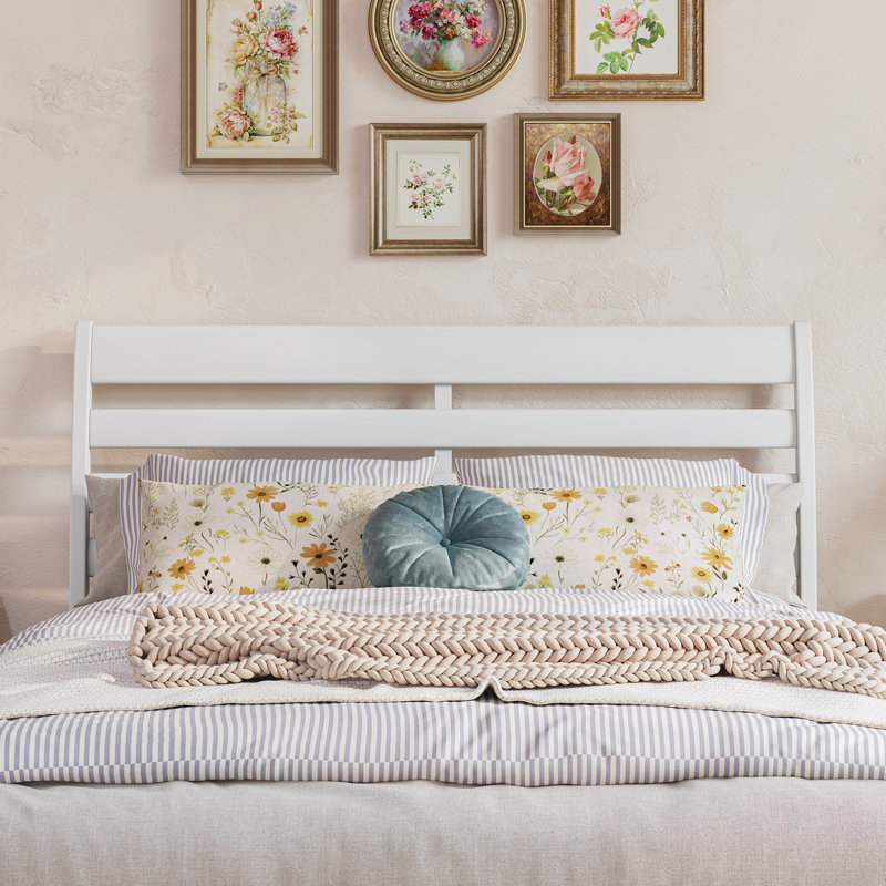 Ashmun Solid Wood Sleigh Slat Panel Headboard, White, Full