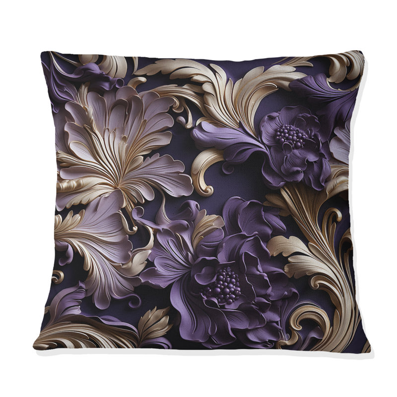 Deep Purple Glamorous Majesty - Floral Polyester Throw Pillow, 18"H x 18"W