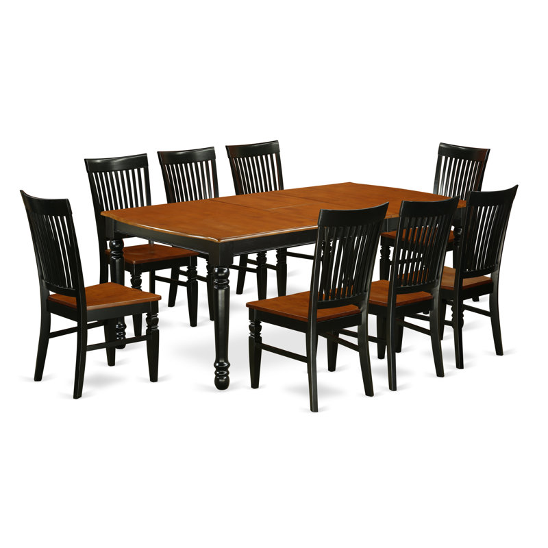 Ensemble de table rectangulaire 9 pièces et 8 chaises de salle à manger - couleur noir et cerise, Cerisier/Noir