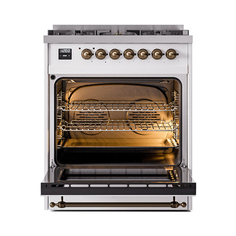 ILVE Nostalgie II Noblesse 30 in Dual Fuel Range, Liquid Propane, White/Bronze