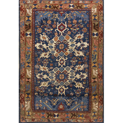 Tapis bleu antique en laine Bidjov
