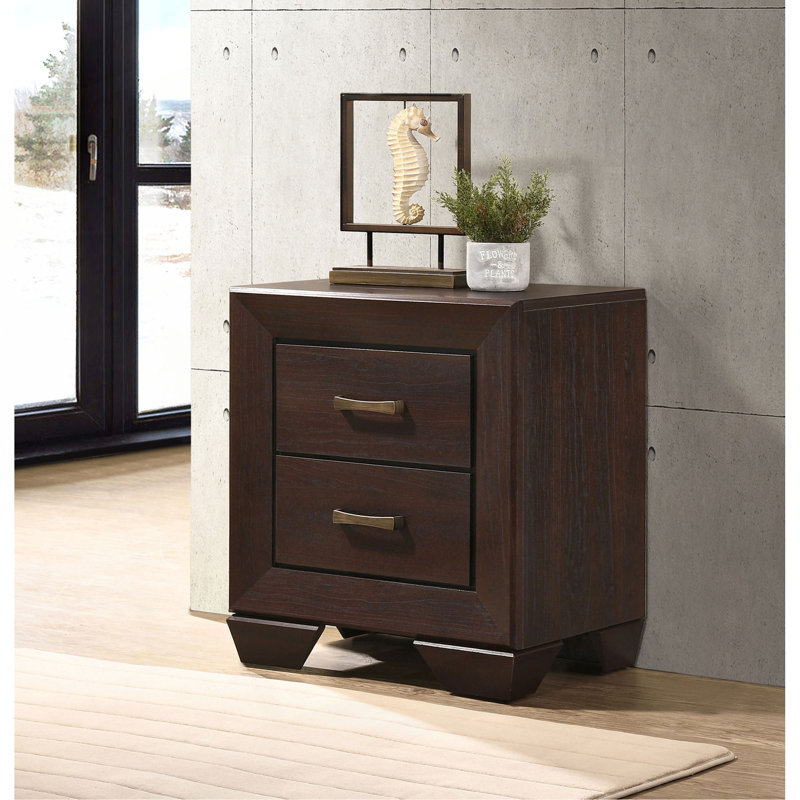 2-Drawer Rectangular Nightstand, Dark Brown