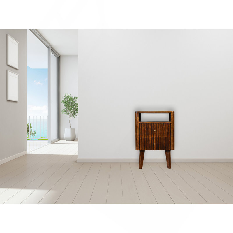 Table de chevet en bois, 2 tiroirs