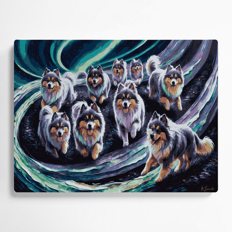 Chiens, art mural gris en métal Keeshond, H 12 po x l 18 po