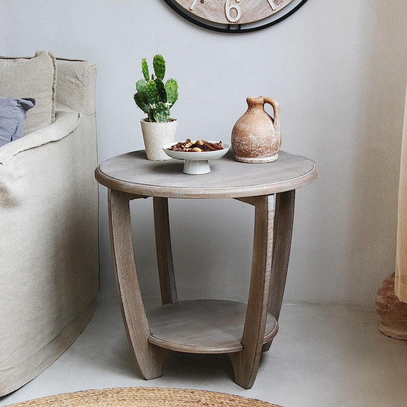  Rustic Farmhouse Wooden End Table with Storage Shelf, Vintage Grey Finish