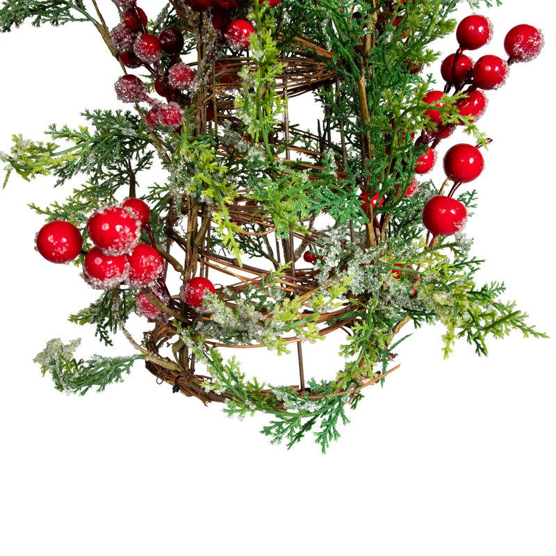 Icy Pine With Berries Artificial Cone Christmas Tree - 27"
