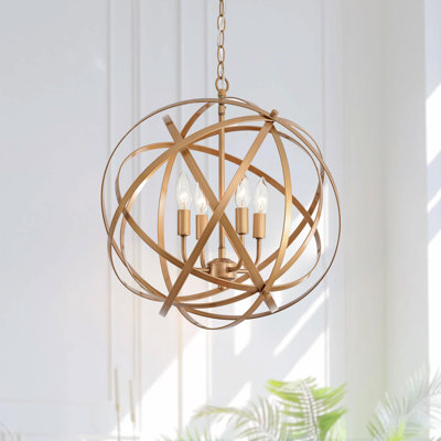 Lustre globe en laiton brossé à 4 lumières 18,9 po Malbon