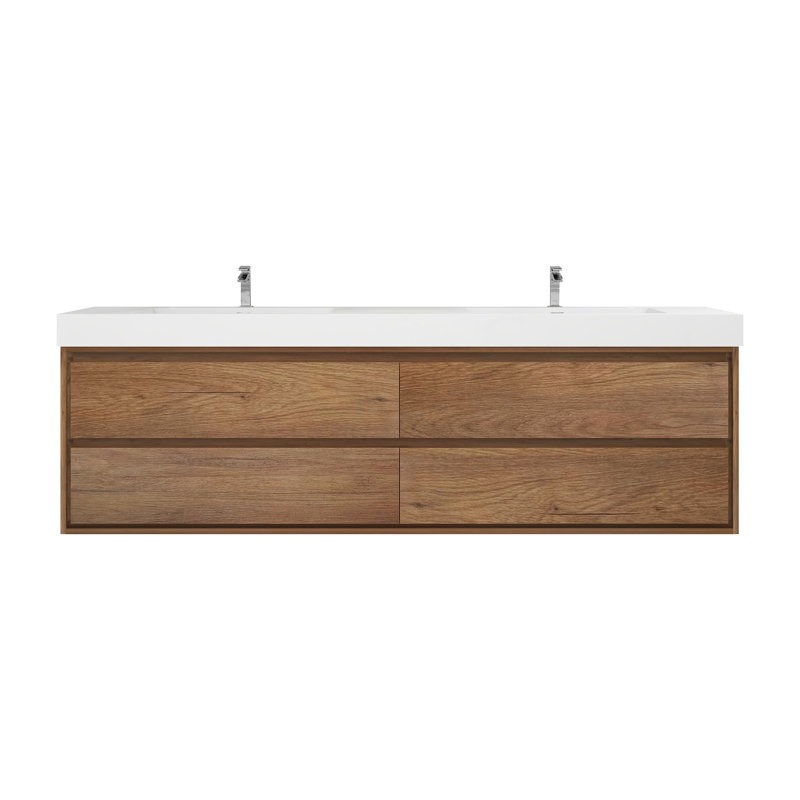 84'' Double Bathroom Vanity with Acrylic Top, Teak Oak
