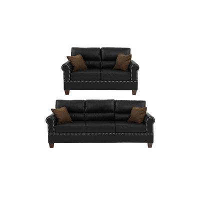 Ensemble de canapé en cuir retravaillé noir 2 pièces pour canapé et causeuse