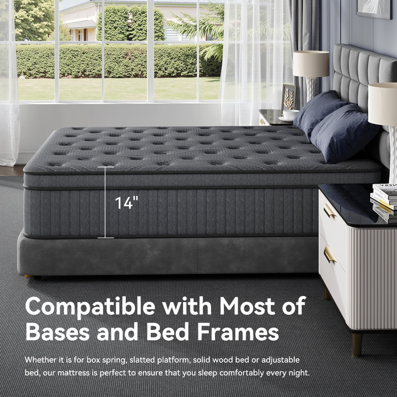 Matelas hybride moyen à ressorts ensachés avec mousse à mémoire de forme, 14", Grand lit