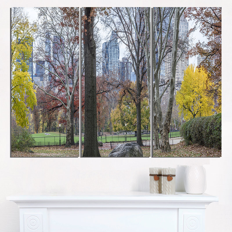 «Central Park New York City in Autumn», ensemble de 3 reproductions de photos sur toiles tendues