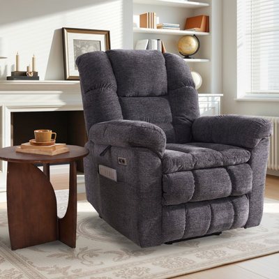 Upholstered Lift Assist Dual Motor Recliner with Massage Heat and Adjustable Headrest , 3 Positions, USB Ports for Elderly by Hokku Designs