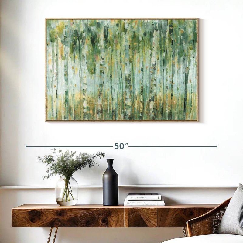 La forêt, 40 po x 27 po, Cadre flottant en bois naturel