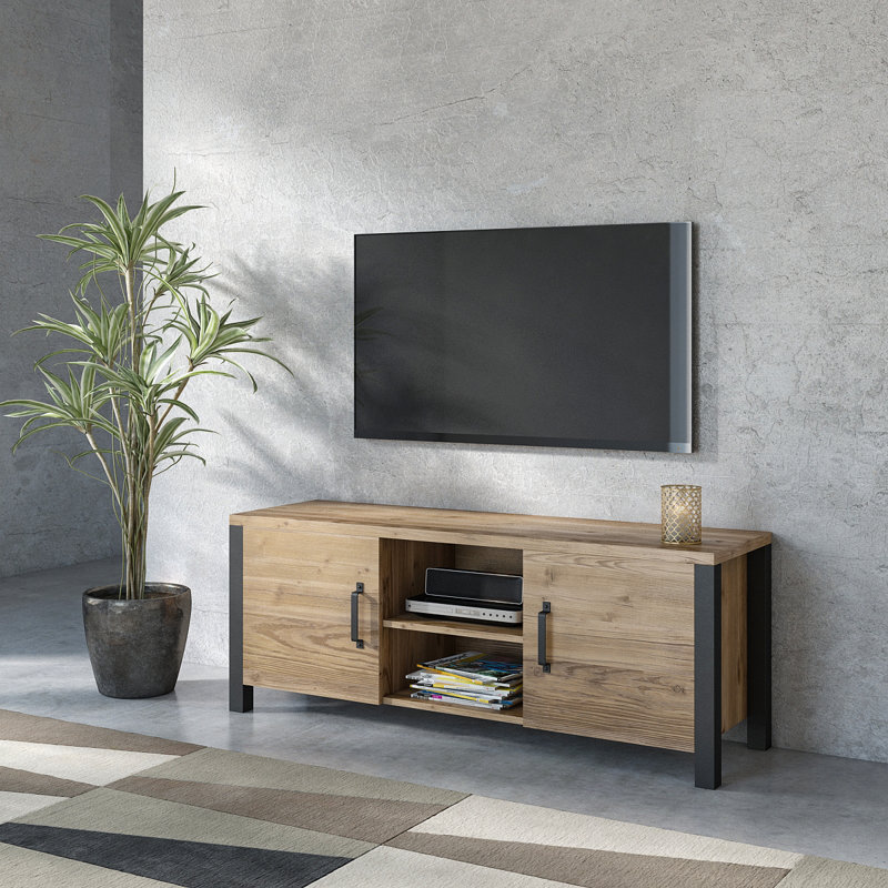 Monango Unfinished TV Stand for TVs up to 55", Appenzeller Spurce/Black Mat