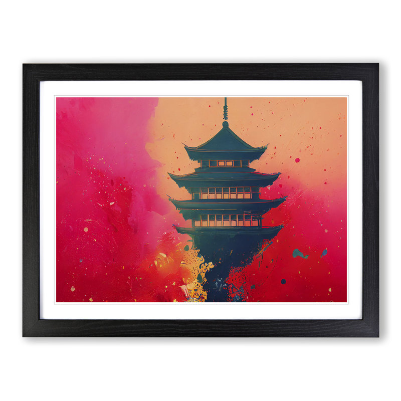 XH1022-6561X Pagoda Paint Splash Vol.1 - Single Picture Frame Print, Black, 46cm H x 64cm W x 2cm D