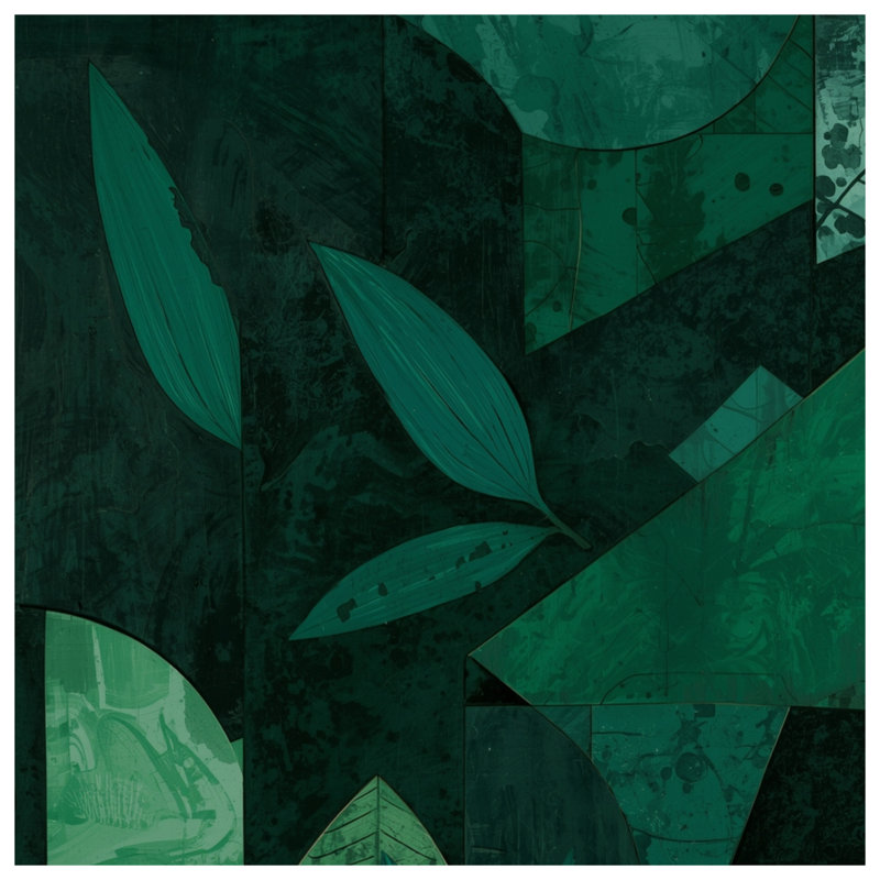 Couvertures vertes à feuilles géométriques, L 60 po x H 80 po