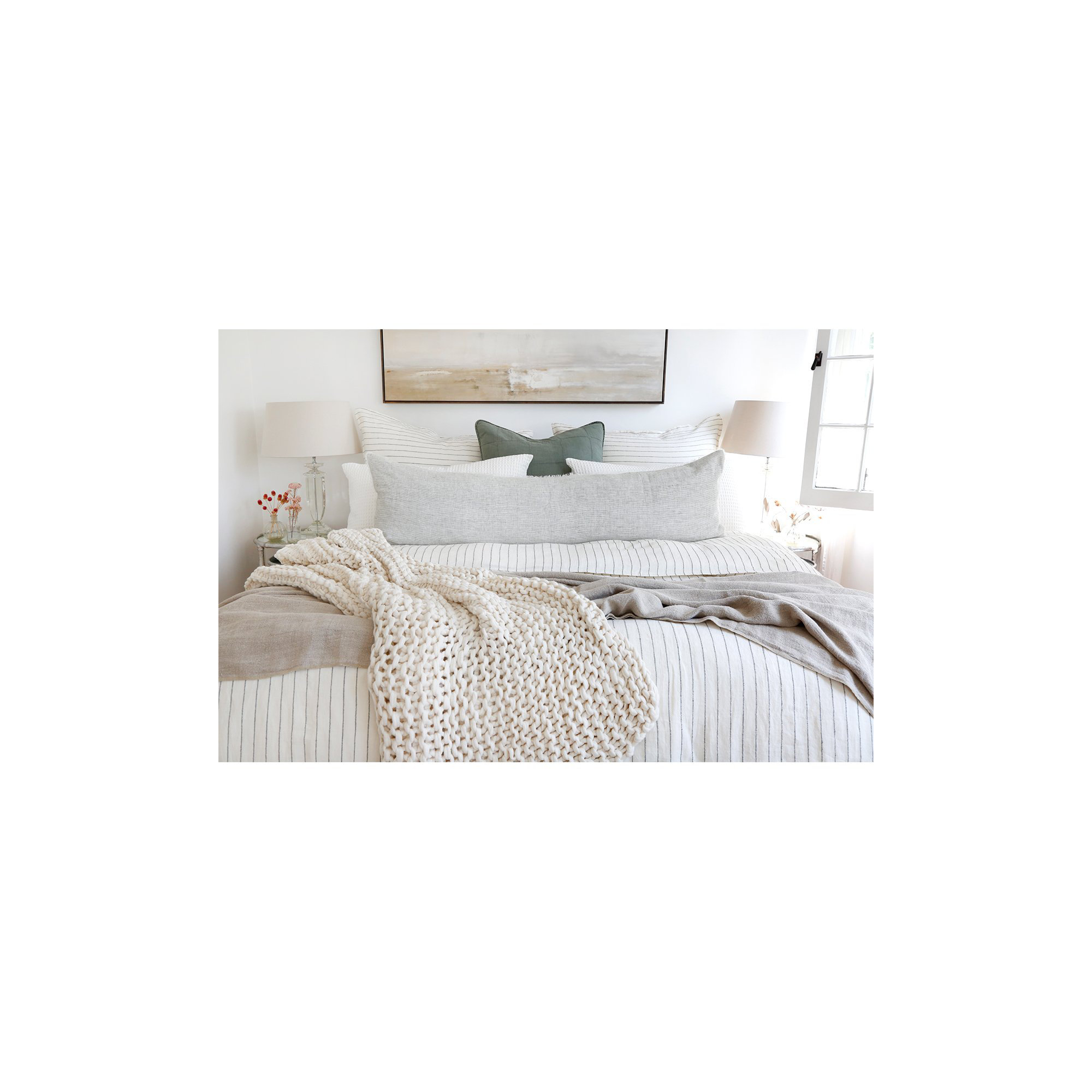Blake Linen Shams, King, Cream/Gray