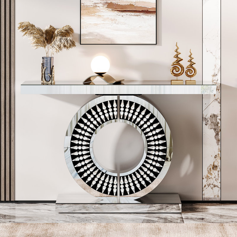 Console de 43,3 pouces avec miroir, table d'entrée moderne avec plateau de table à finition miroir épaissie