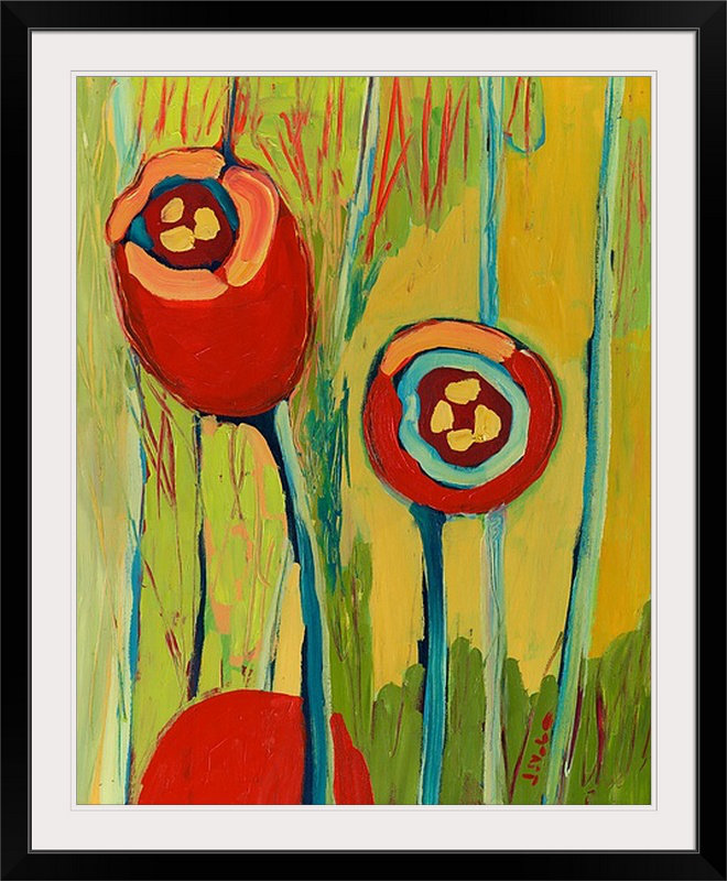 «Nolani Three Red Poppies», reproduction d'art, H 38 po x l 32 po x P 1 po, Cadre noir