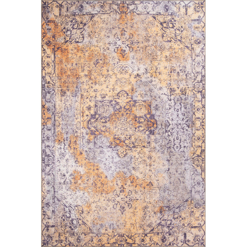 Tapis décoratif jaune à motif tissé rétro, Rectangle 7 pi 7 po x 10 pi 10 po