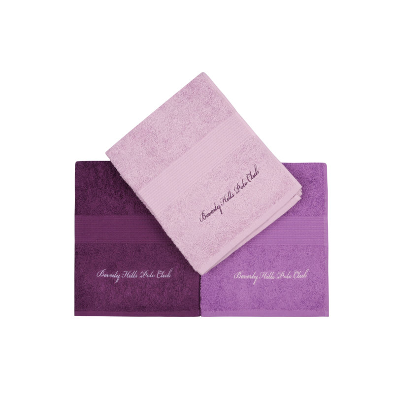 Ensemble de serviettes 3 pièces 100% coton, Mauve / bleu foncé
