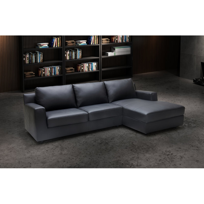 Mukai Upholstered L-Shaped Sectional, Right Hand Facing, Black Genuine Leather
