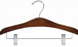 Cintre plat décoratif en bois avec pince pour costume / manteau, Noyer / Chrome