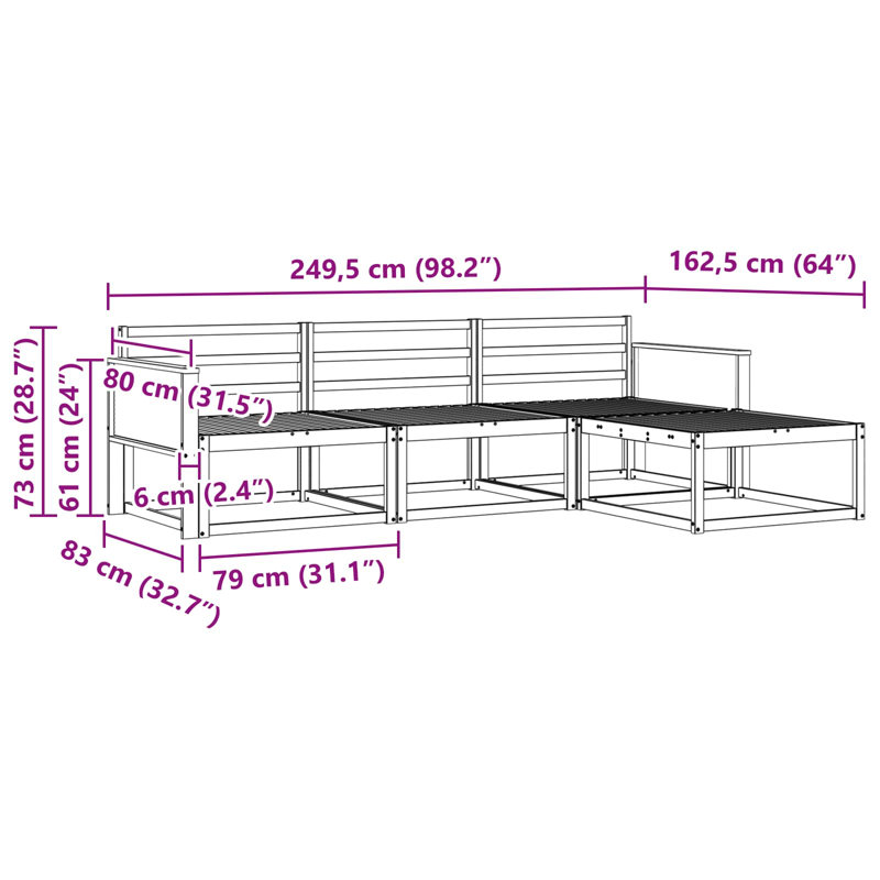249.5cm Wide Patio Sectional, Natural/Grey