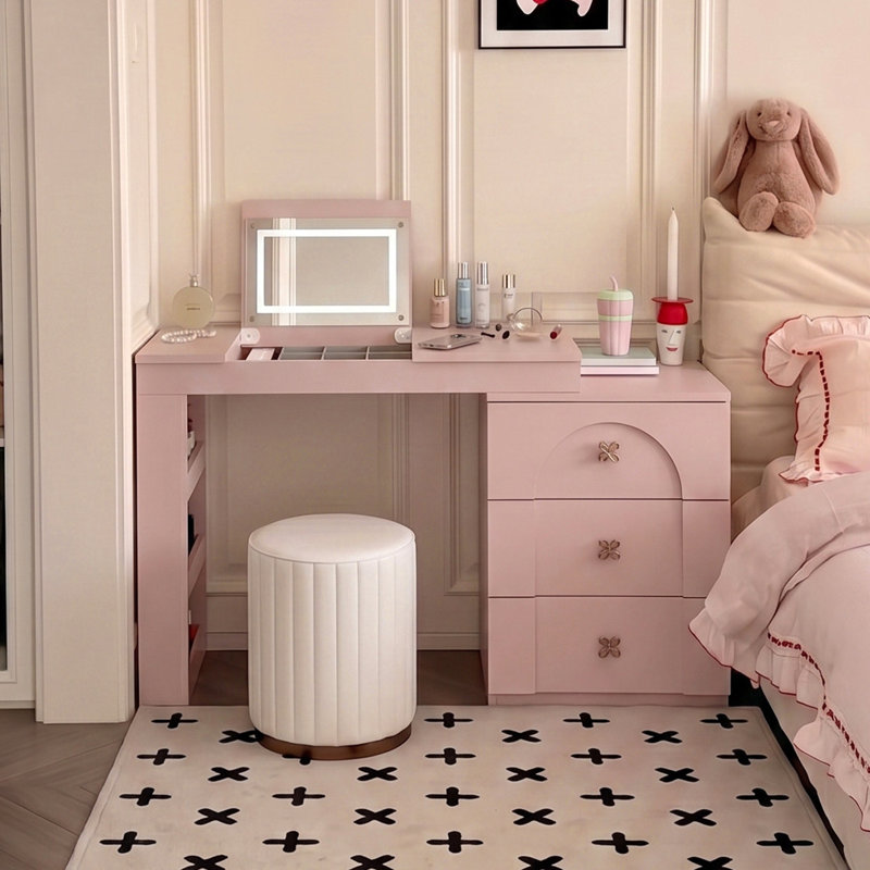 Coiffeuse de coin et commode avec miroir rabattable