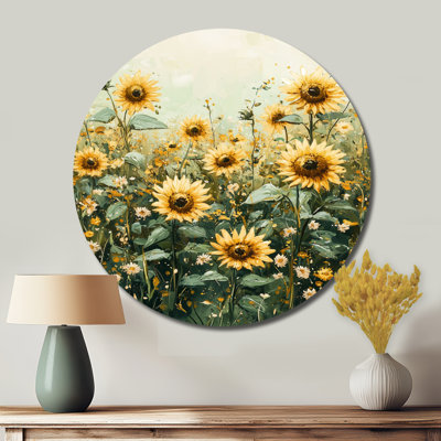 «Yellow Sunflowers Garden Meadows», reproduction d'art en métal jaune traditionnel