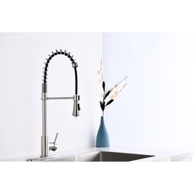 Commercial High Arc Kitchen Faucet In Brushed Nickel Finish - Single Handle Modern Stainless Steel