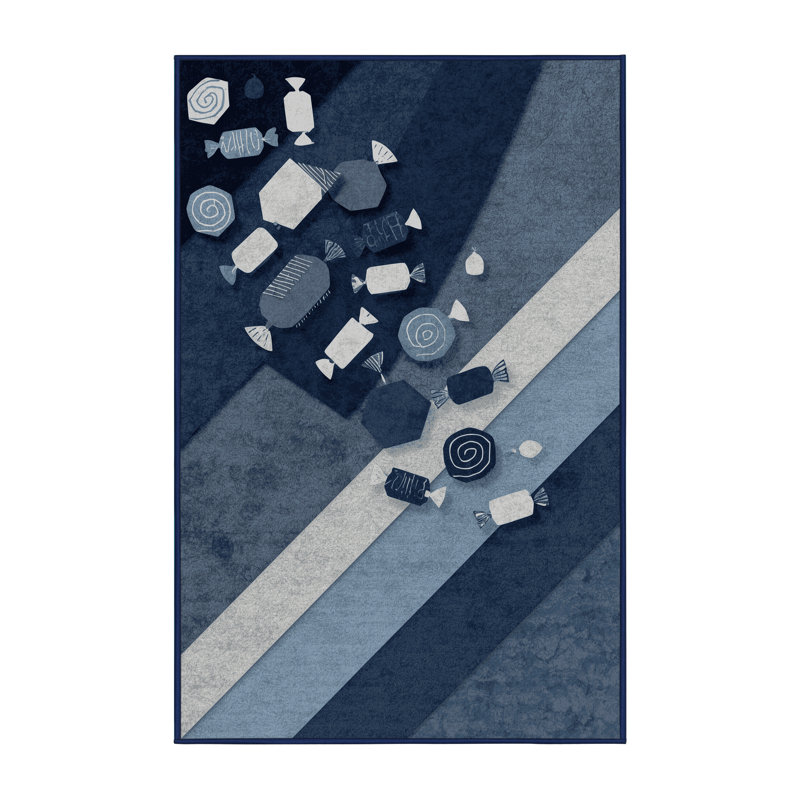 Machine Washable Tomohon Halloween Candy Bowl Modern Abstract Rug in Gray – Navy Binding, 2x3