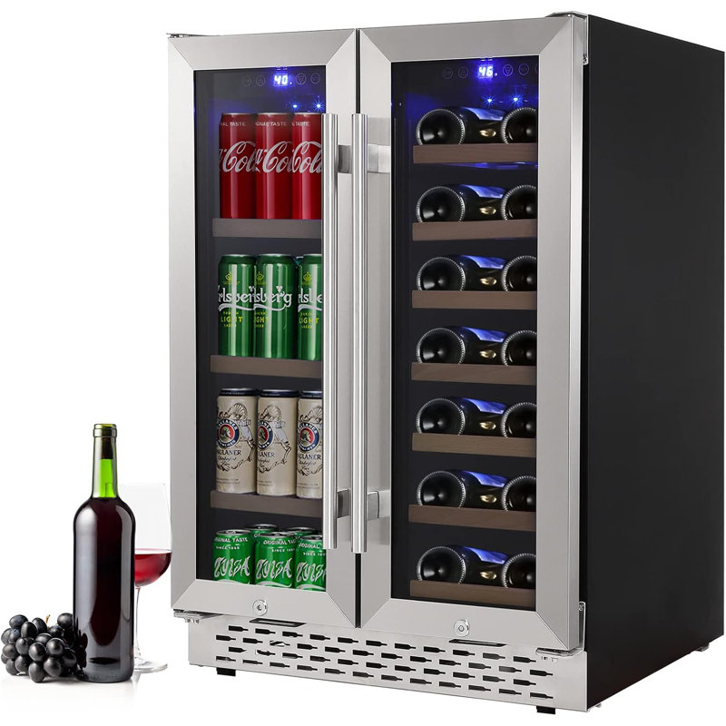 Wine and Beverage Refrigerator 24 Inch Dual Zone Wine Cooler with 40 Bottles Wine Capacity, 120L Built-in and Freestanding,with Independent Temperature Control,Upgraded Compressor,Quiet