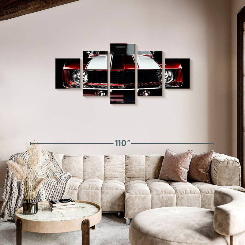 Muscle Car in the Dark - 5 pièces, reproduction sur toile tendue, H 36 po x l 80 po x P 1 po