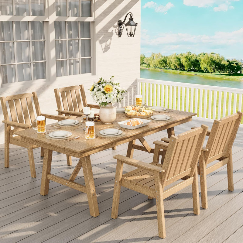 5-Piece Outdoor Patio Dining Table Set with Umbrella Hole, Outdoor HDPE Dining Table Set w/Aluminum Frame, All Weather Garden Furniture Set for Garden, Poolside, Backyard, Deck