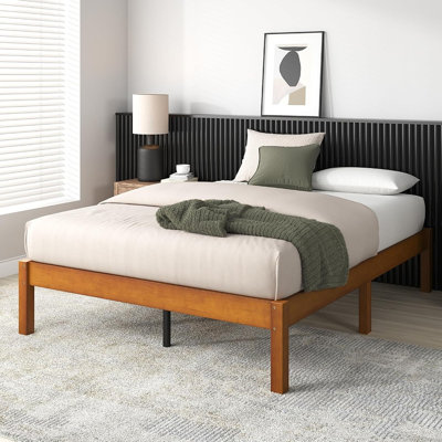 Cadre de lit plateforme en bambou, design moderne en bois, sans sommier nécessaire
