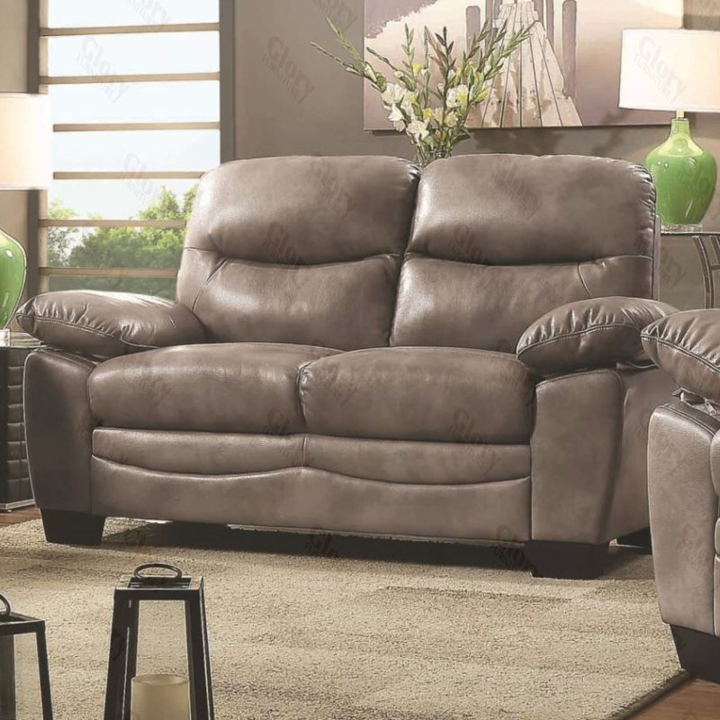 Mouton Faux Leather Pillow Top Arm Loveseat, Gray Faux Leather, 35"H x 78"W x 33"D