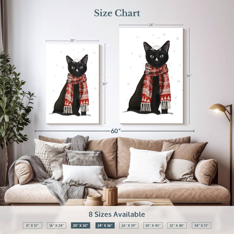 Brampt Black Cat Red Scarf, 36" H x 24" W