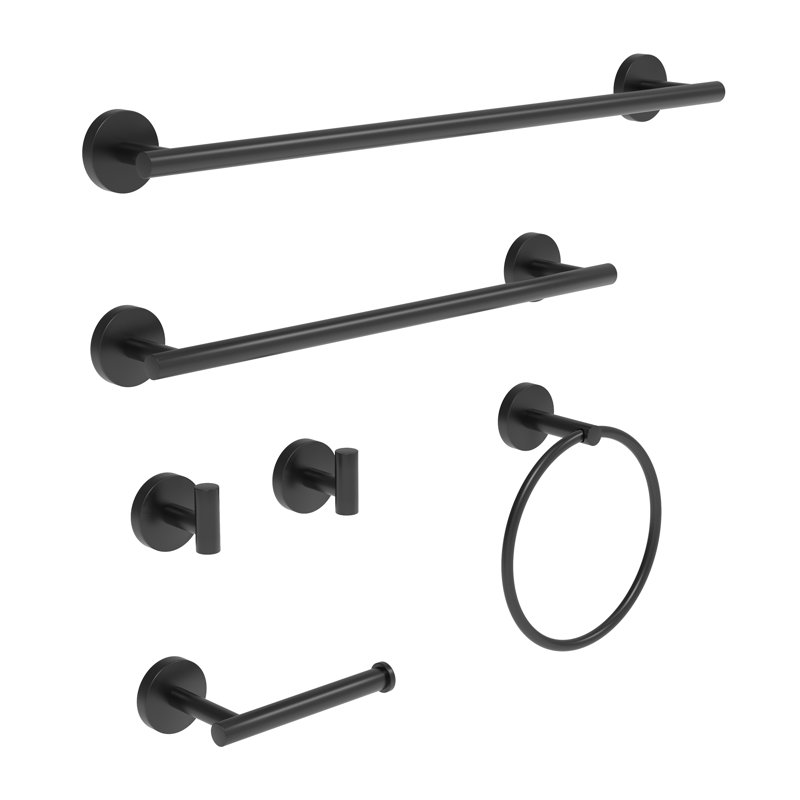 6-piece Bathroom Hardware Set, Black Stainless Steel Towel Bar Set, Matte Black