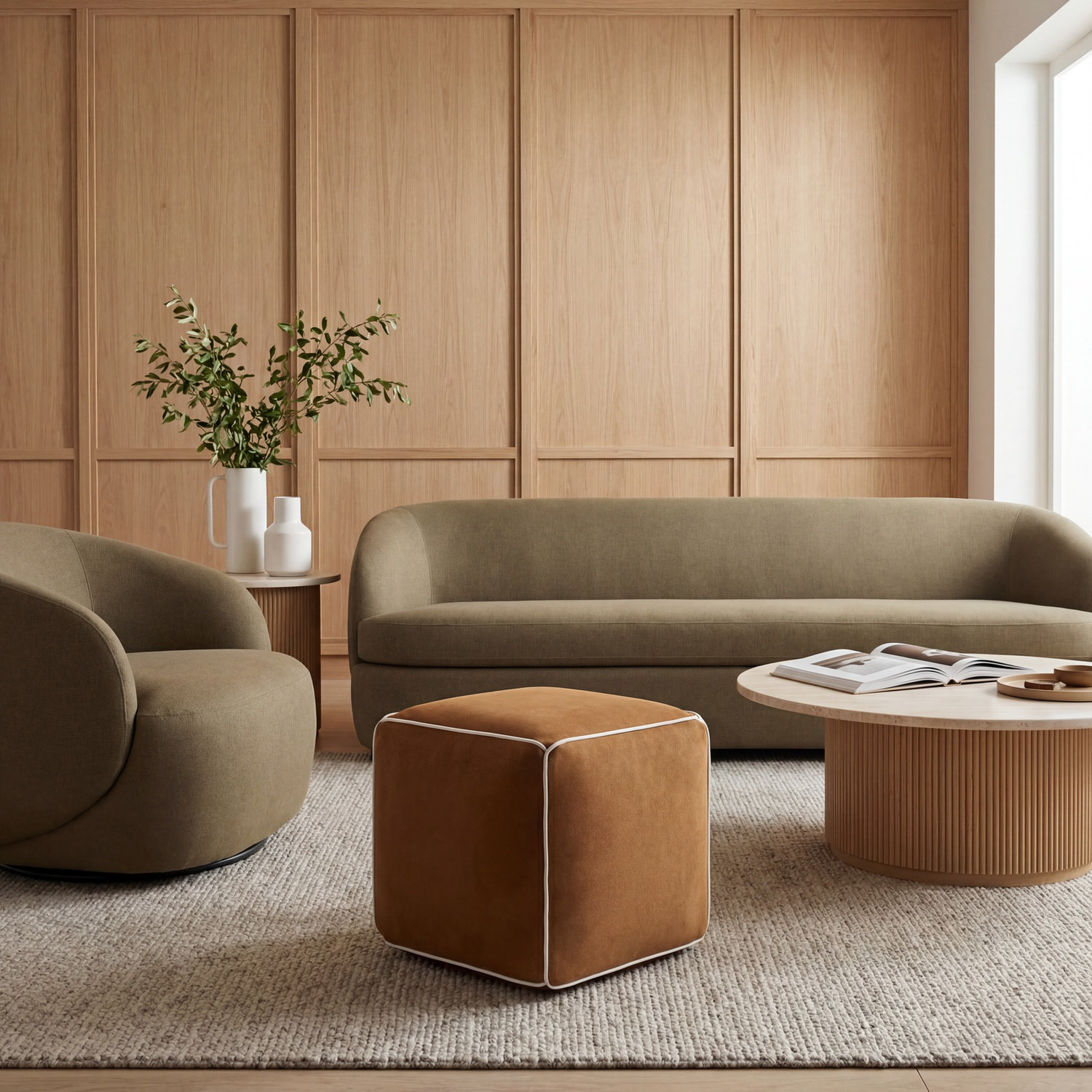 Ackerly 20" Pouffe, Brown/White