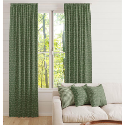 Fir Green Abstract Leaf Print Curtains
