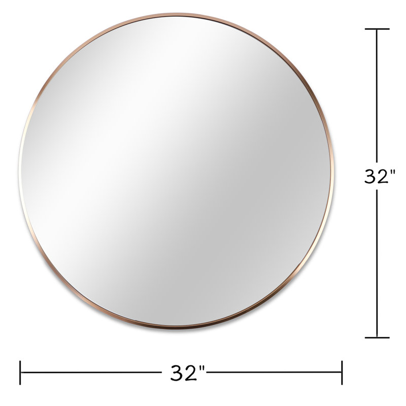 Round Wall Mirror with Metal Frame, 32" x 32", Gold
